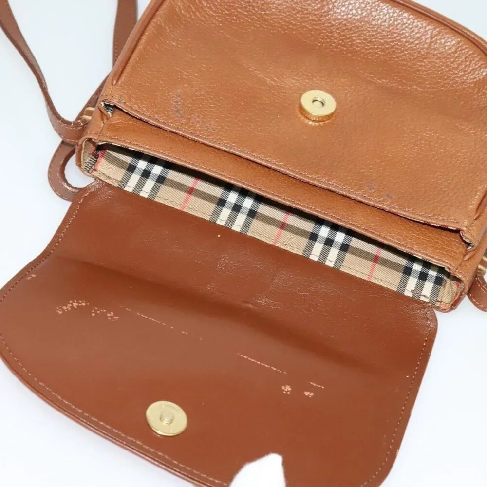 Authentic Burberrys Shoulder Bag Leather Brown Gold - Picture 2 of 16